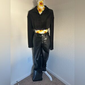 SHEIN Black Faux Leather Pants & Button Up